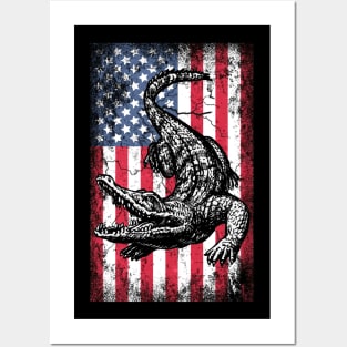 Patriotic Crocodile American Flag Posters and Art